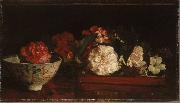 John La Farge Flowers on a Japanese Tray on a Mahogany Table oil painting on canvas